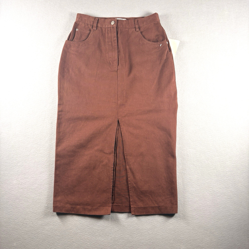 Vintage True Blue Denim Midi Skirt Brown Size 9/10 NWT Front Slit